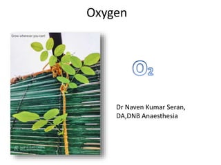 Oxygen
Dr Naven Kumar Seran,
DA,DNB Anaesthesia
 