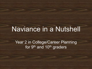 Naviance in a Nutshell Year 2 in College/Career Planning for 9th and 10th graders 