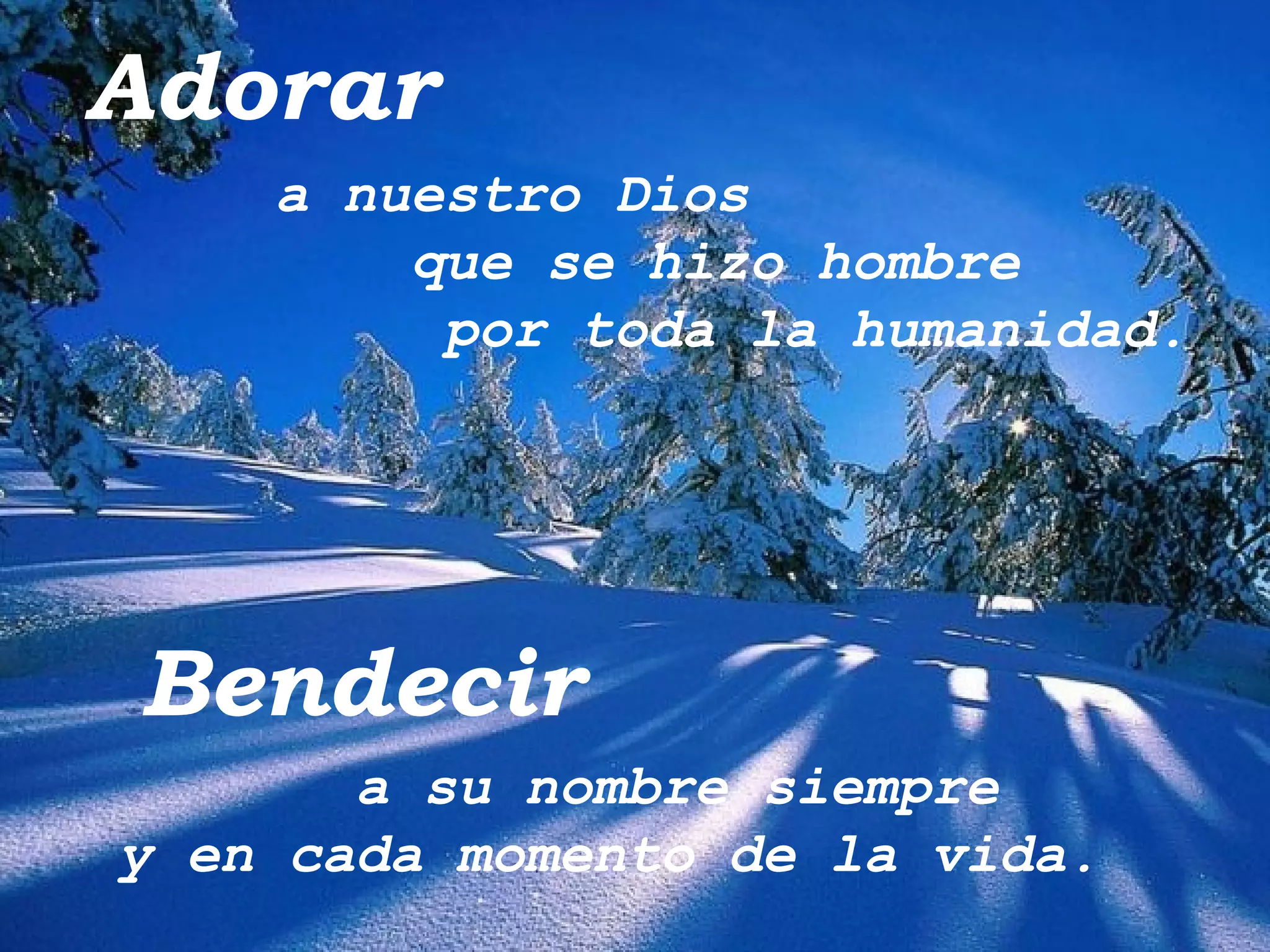 Adorar a nuestro Dios que se hizo hombre por toda la humanidad. Bendecir    a su nombre siempre y en cada momento de la vida.   