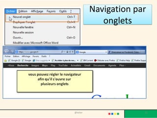 Explication
• Une URL est une adresse de site web
• L’adresse internet complète est
http://www.liberation.fr, c’est la « porte
d'entrée » du site du journal Libération.
• Les navigateurs actuels nous facilitent la vie, il
suffit d’écrire les éléments essentiels de
l’adresse URL, ils ajoutent le reste.
@telier 25
 