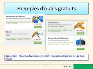 Exemples d’outils gratuits
@telier 80
Des conseils : http://windows.microsoft.com/fr-fr/windows-8/how-protect-pc-from-
viruses
 