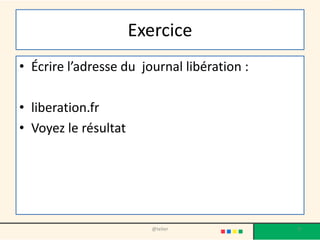 • Ce navigateur est adapté aux version tablette de
Windows 8.
• Son interface diffère des navigateurs utilisés via le
« bureau » de W 8.
• Dans un premier temps, nous allons travailler avec
Internet Explorer version standard.
___________________________________
• Plus d’infos sur la nouvelle interface, cliquez sur les liens ci-
dessous.
@telier 9
http://www.monpc-pro.fr/tuto/windows-8-1-internet-explorer
http://windows.microsoft.com/fr-fr/windows-8/browse-web-internet-explorer-
tutorial
 
