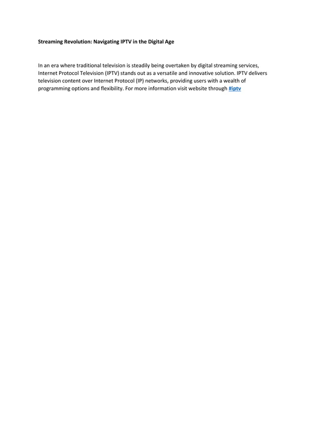Streaming Revolution: Navigating IPTV in the Digital Age  PDF  Free 