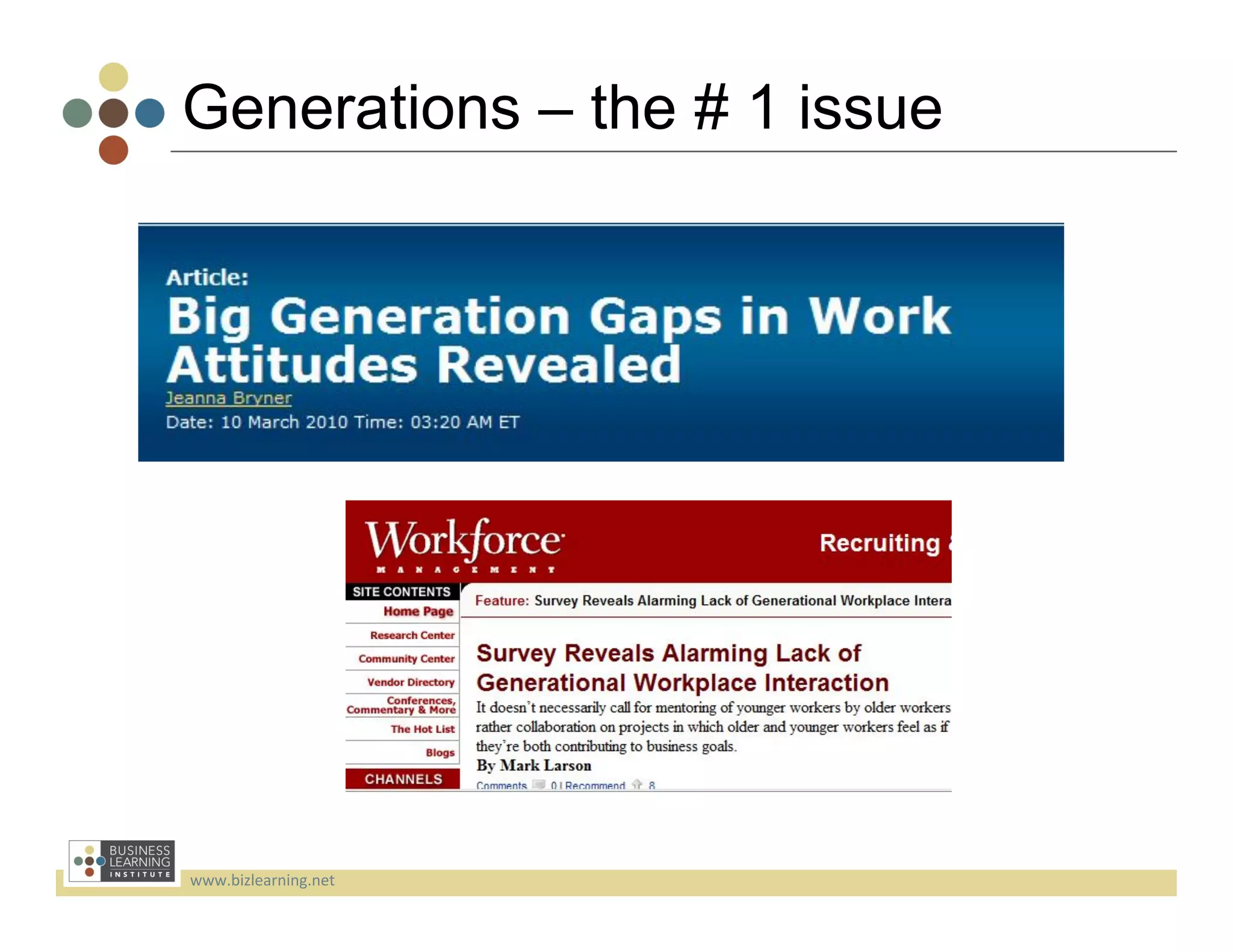 Generations – the # 1 issue




www.bizlearning.net	
  
 