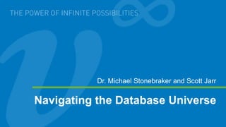 Dr. Michael Stonebraker and Scott Jarr


Navigating the Database Universe
 