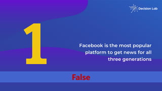 Facebook is the most popular
platform to get news for all
three generations
False
 