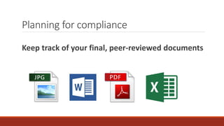 Planning for compliance
Keep track of your final, peer-reviewed documents
 
