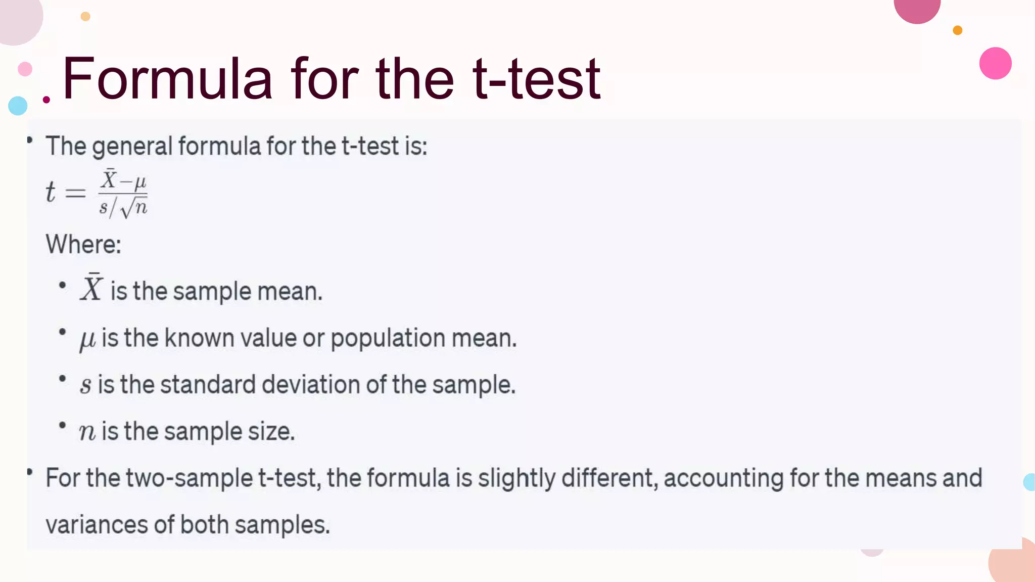 Formula for the t-test
 