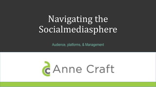 Navigating the
Socialmediasphere
Audience, platforms, & Management
 
