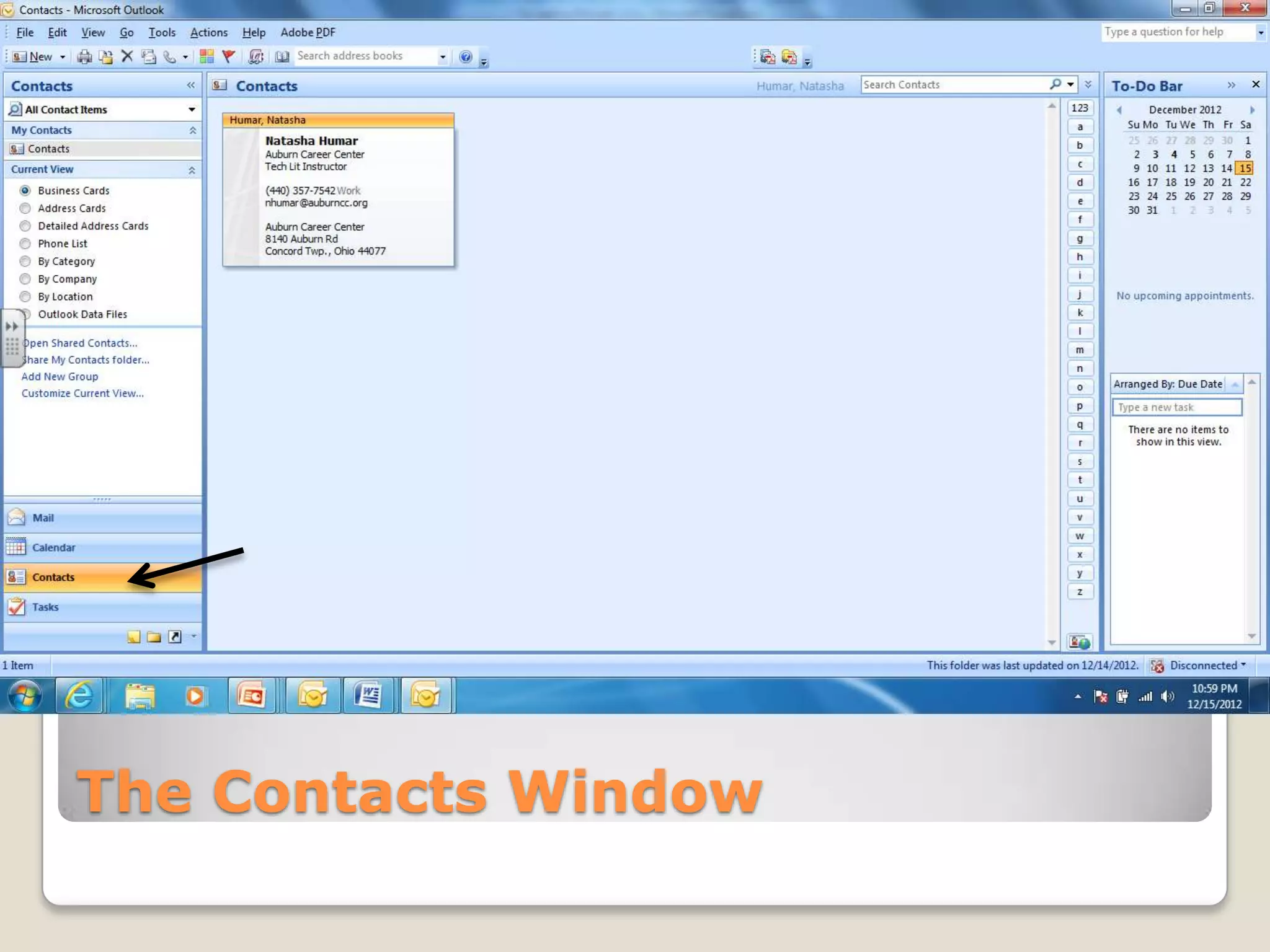 The Contacts Window