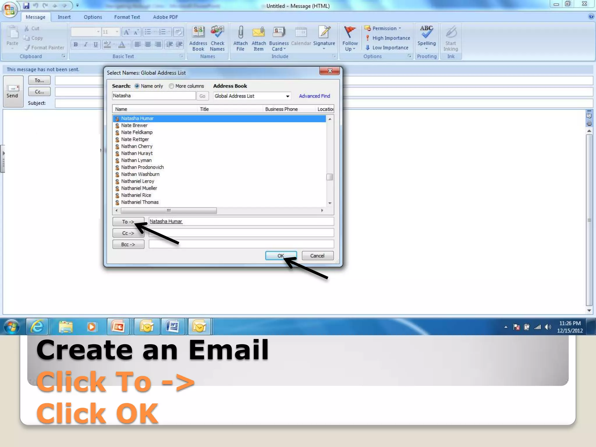 Create an Email
Click To ->
Click OK