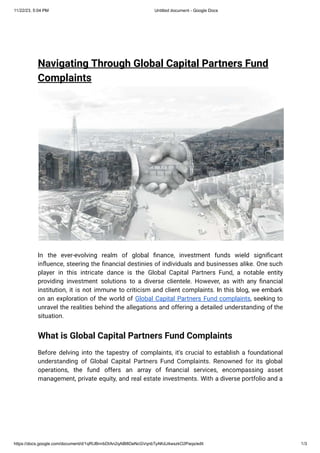 Navigating Through Global Capital Partners Fund Complaints