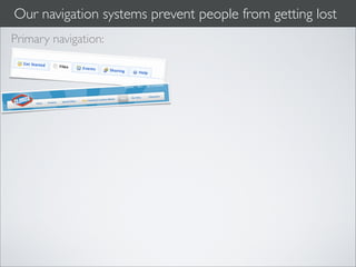Our navigation systems prevent people from getting lost
Primary navigation:
 
