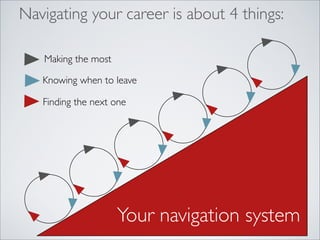 Navigating your career is about 4 things:

   Making the most

   Knowing when to leave

   Finding the next one




                     Your navigation system
 