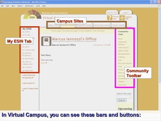 My ESIN Tab Community Toolbar Campus Sites In Virtual Campus, you can see these bars and buttons: 
