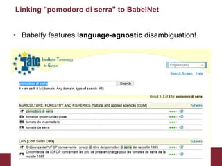 Linking "pomodoro di serra" to BabelNet
• Babelfy features language-agnostic disambiguation!
 