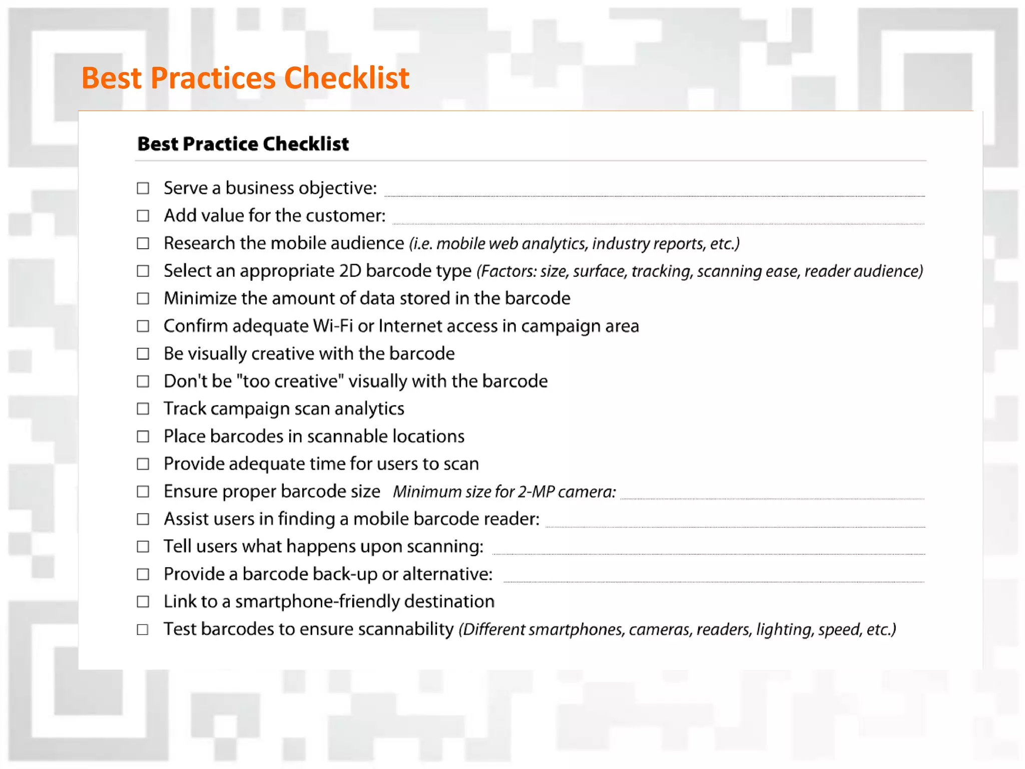 Best Practices Checklist
 