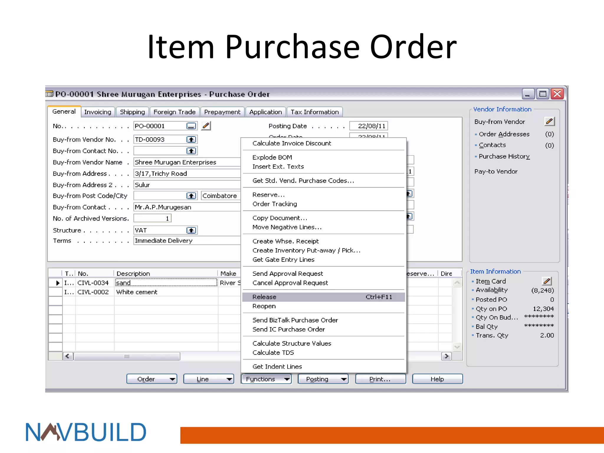 Item Purchase Order
 