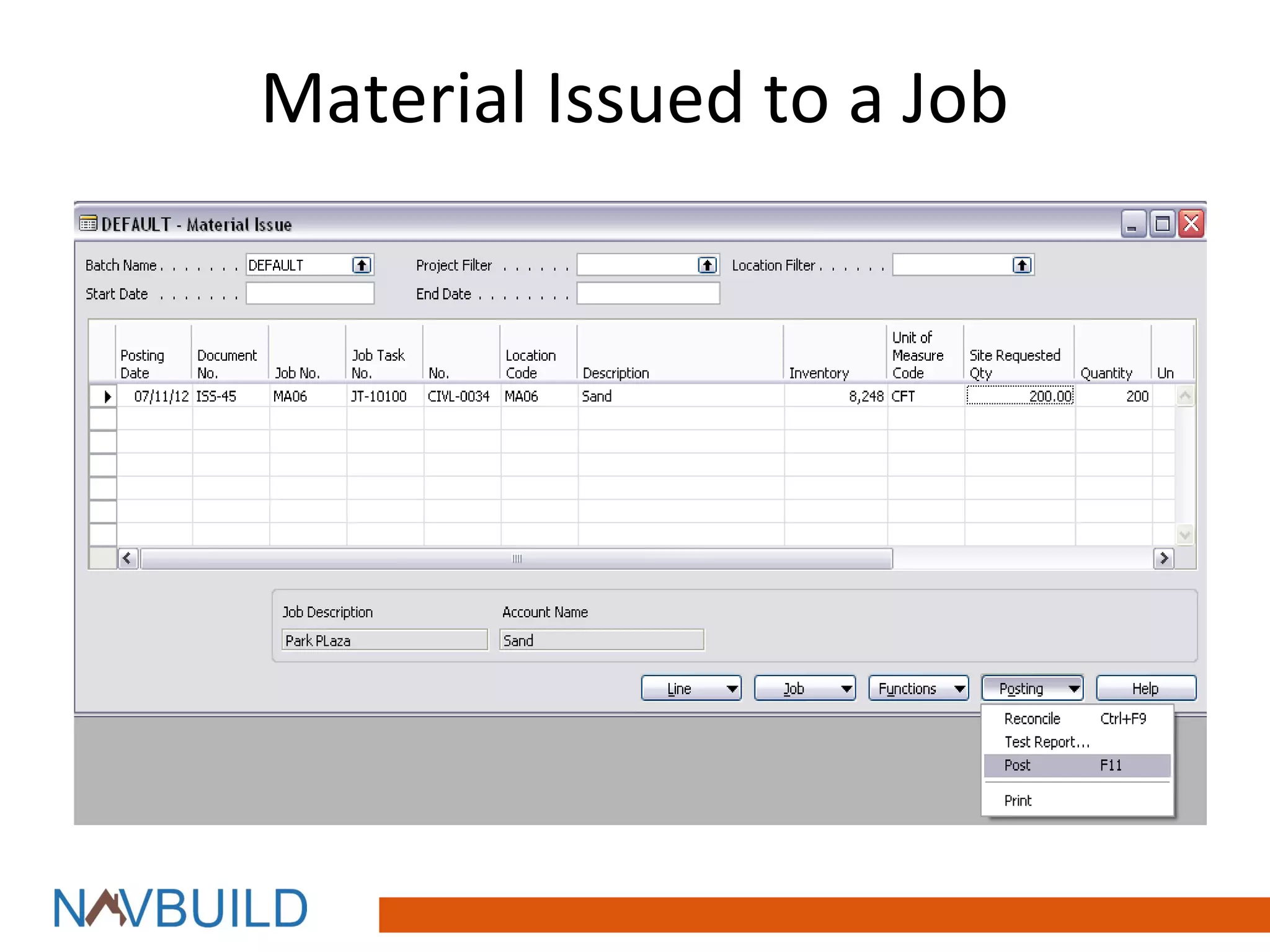 Material Issued to a Job
 