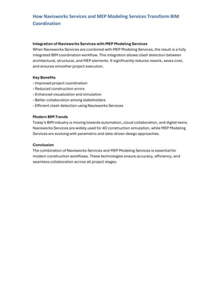 Transforming BIM Coordination with Navisworks and MEP Modeling Services ...