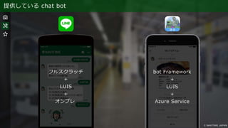 提供している chat bot
フルスクラッチ
+
LUIS
+
オンプレ
bot Framework
+
LUIS
+
Azure Service
 