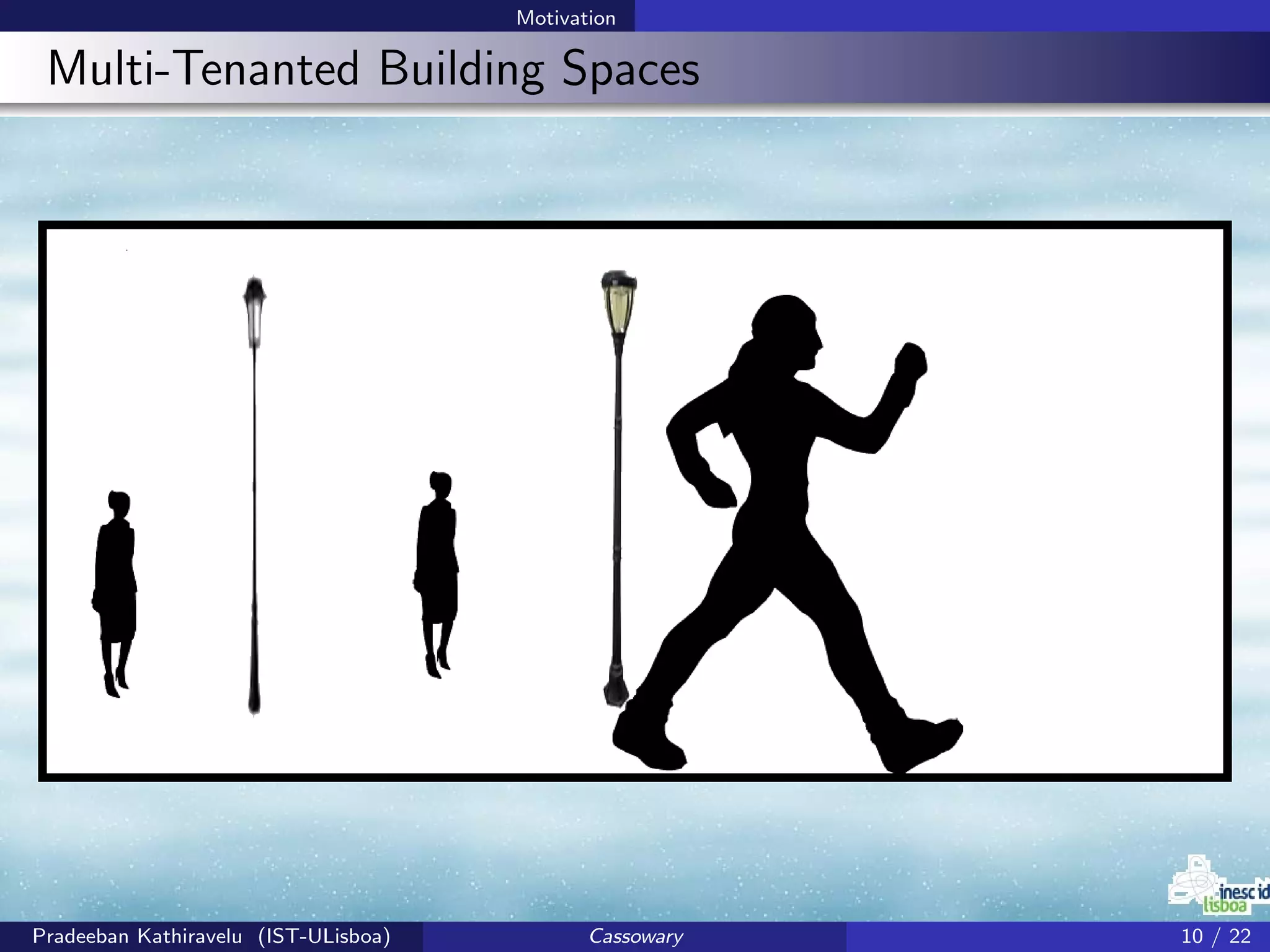 Motivation
Multi-Tenanted Building Spaces
Pradeeban Kathiravelu (IST-ULisboa) Cassowary 10 / 22
 