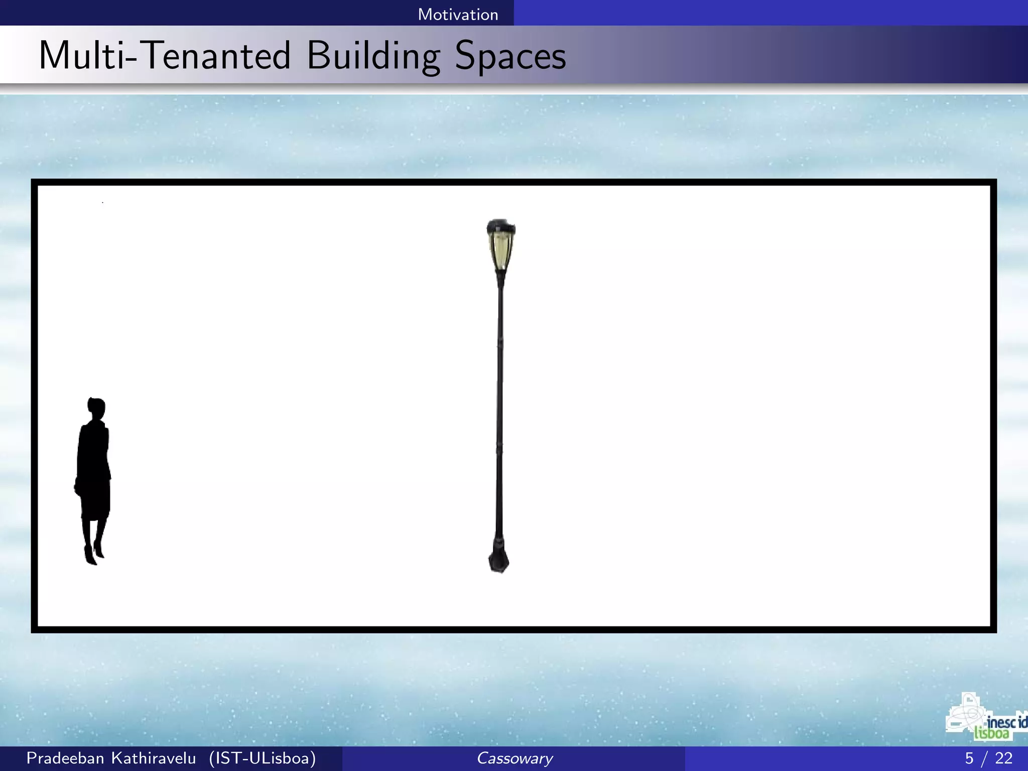 Motivation
Multi-Tenanted Building Spaces
Pradeeban Kathiravelu (IST-ULisboa) Cassowary 5 / 22
 
