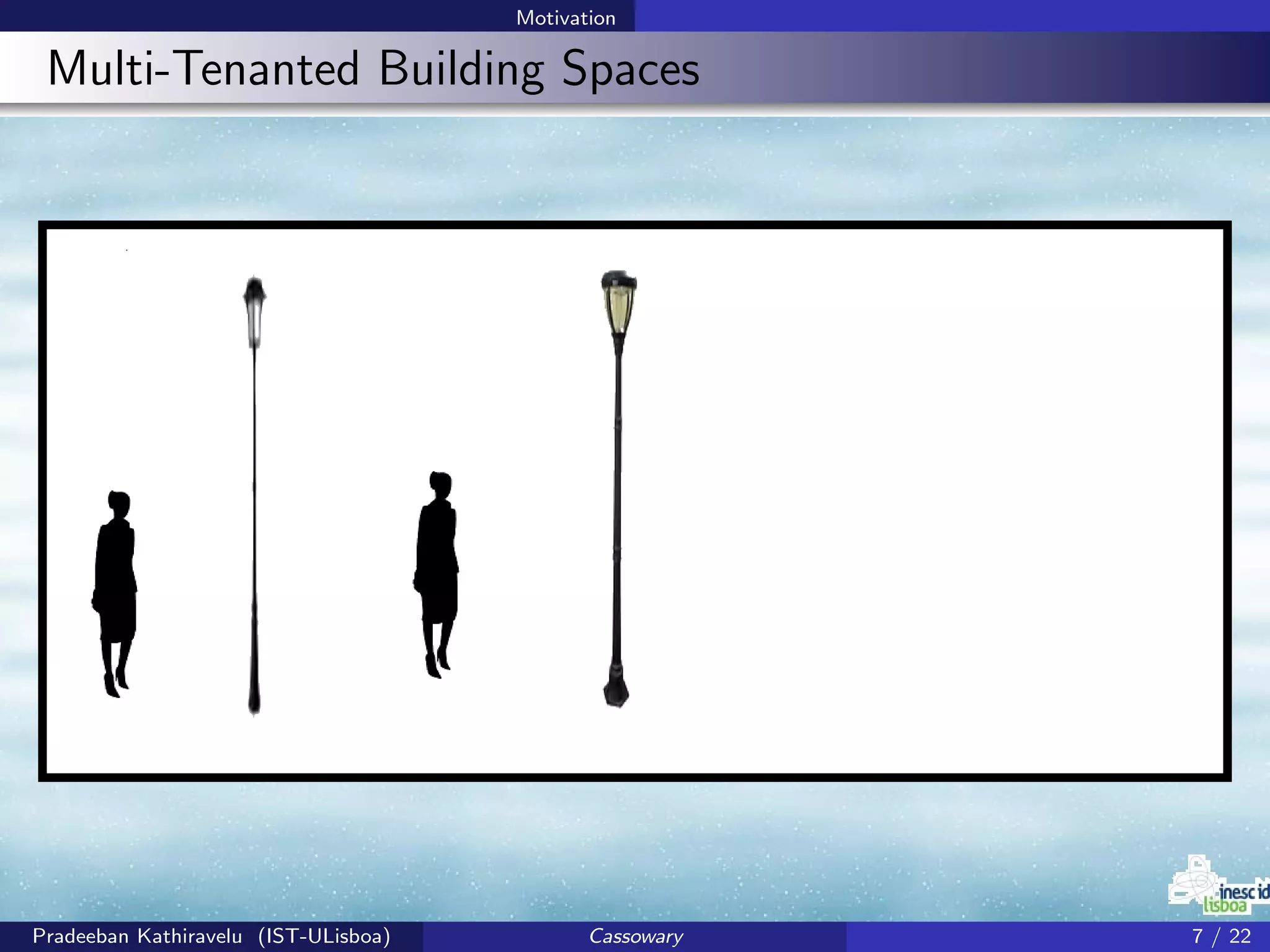Motivation
Multi-Tenanted Building Spaces
Pradeeban Kathiravelu (IST-ULisboa) Cassowary 7 / 22
 