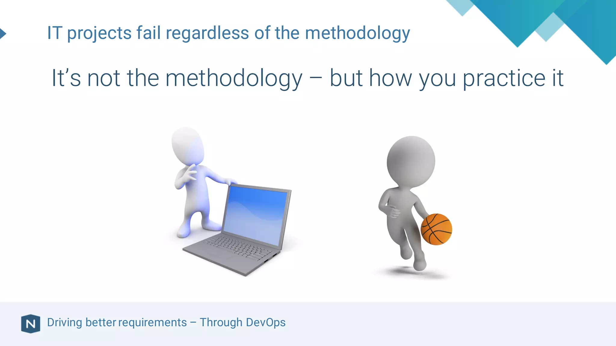 Driving better requirements – Through DevOps
IT projects fail regardless of the methodology
It’s not the methodology – but how you practice it
 