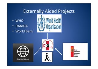 Externally Aided Projects
• WHO
• DANIDA
• World Bank
 