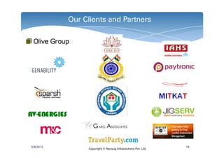 Our Clients and Partners




6/8/2012                                                     19
                Copyright © Navyug Infosolutions Pvt. Ltd.
 