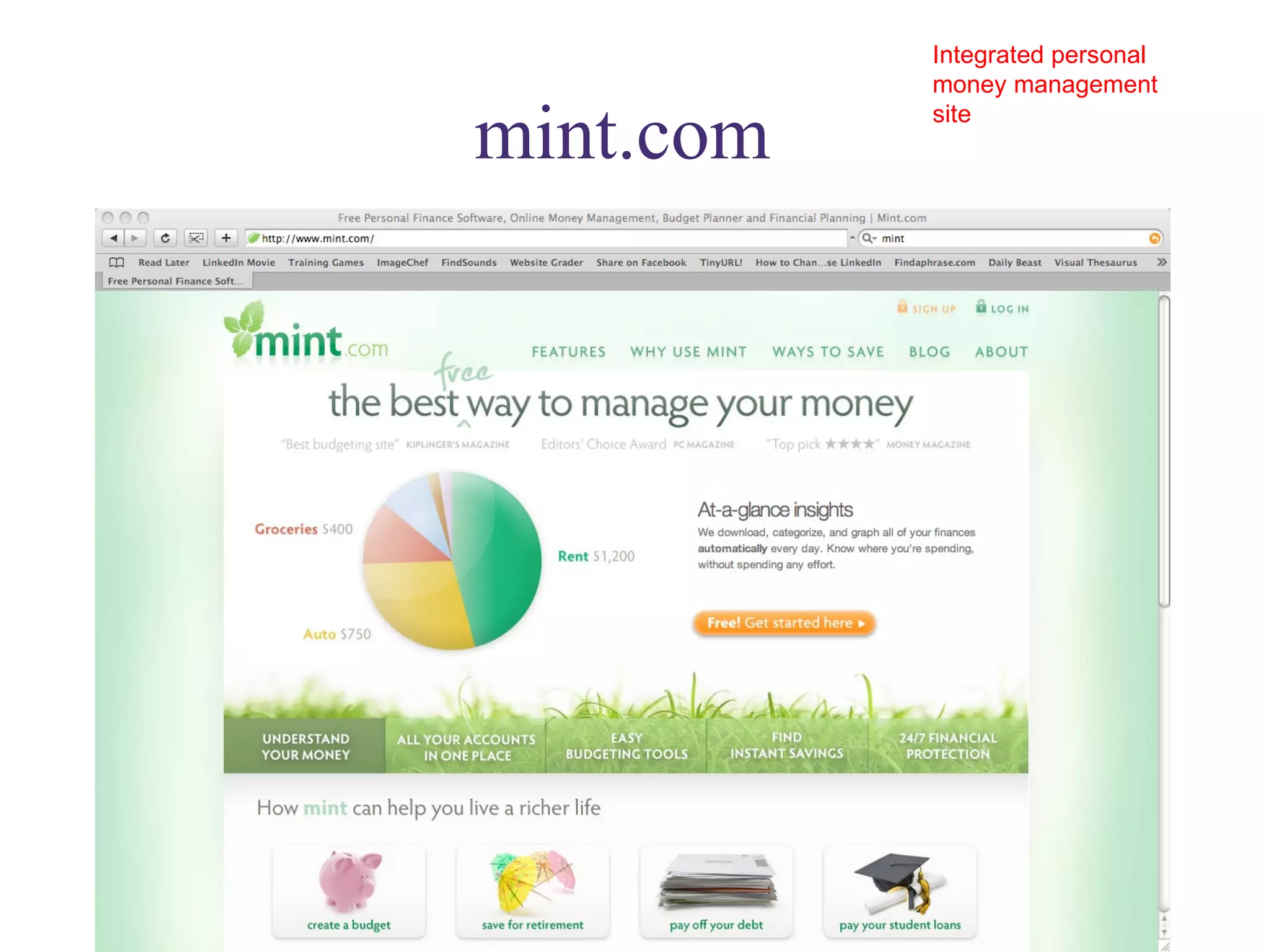 mint.com  Integrated personal money management site 