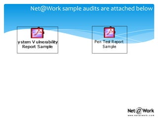Net@Work sample audits are attached below
 