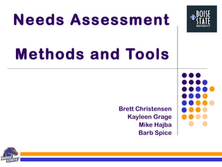 Needs Assessment  Methods and Tools Brett Christensen Kayleen Grage Mike Hajba Barb Spice 
