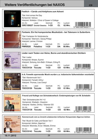 Blu-ray, DVD- und CD-Neuheiten November 2012 Nr. 3 (Im Vertrieb der NAXOS Deutschland GmbH)