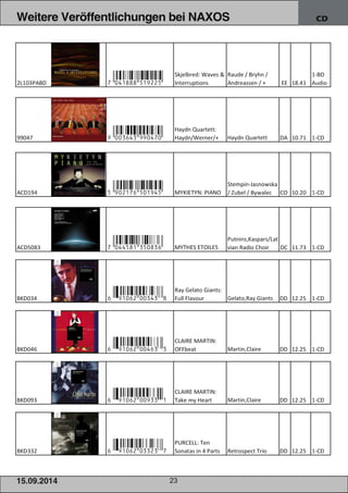 Blu-ray, DVD- und CD-Neuheiten September Nr. 2 (Im Vertrieb der NAXOS Deutschland GmbH)