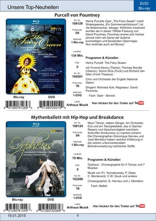 DVD/
Blu­ray
8
Unsere Top­Neuheiten
Henry Purcells Oper „The Fairy Queen“ (nach
Shakespeares „Ein Sommernachtstraum“) ist
...