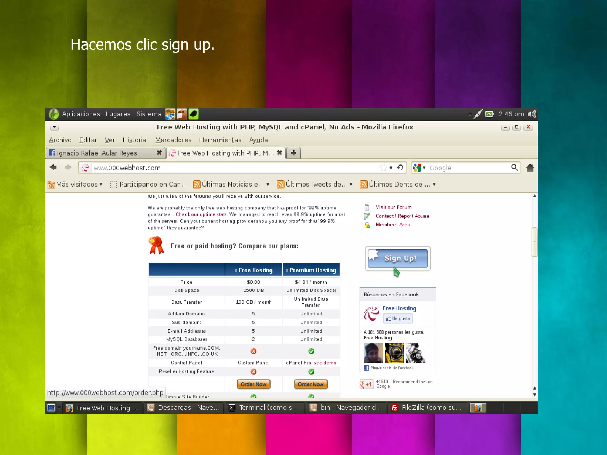 Hacemos clic sign up.
 
