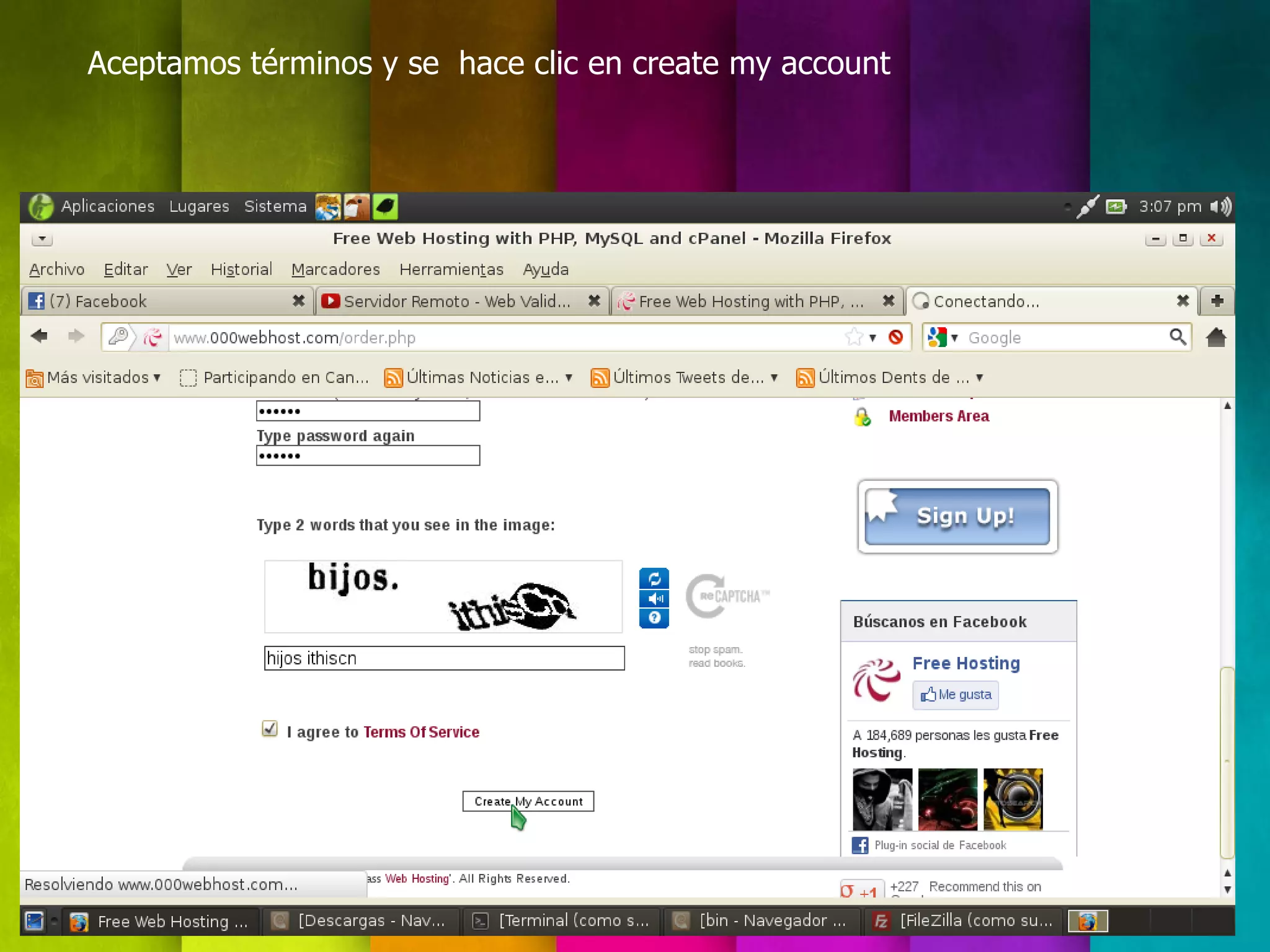 Aceptamos términos y se hace clic en create my account
 