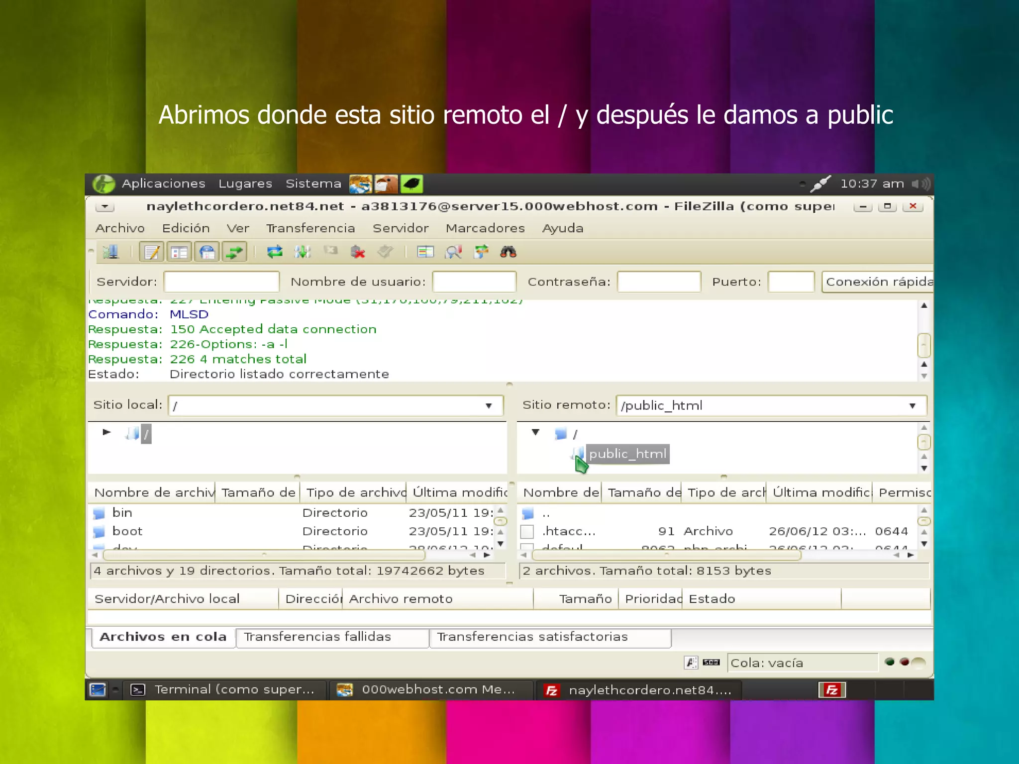 Abrimos donde esta sitio remoto el / y después le damos a public
 