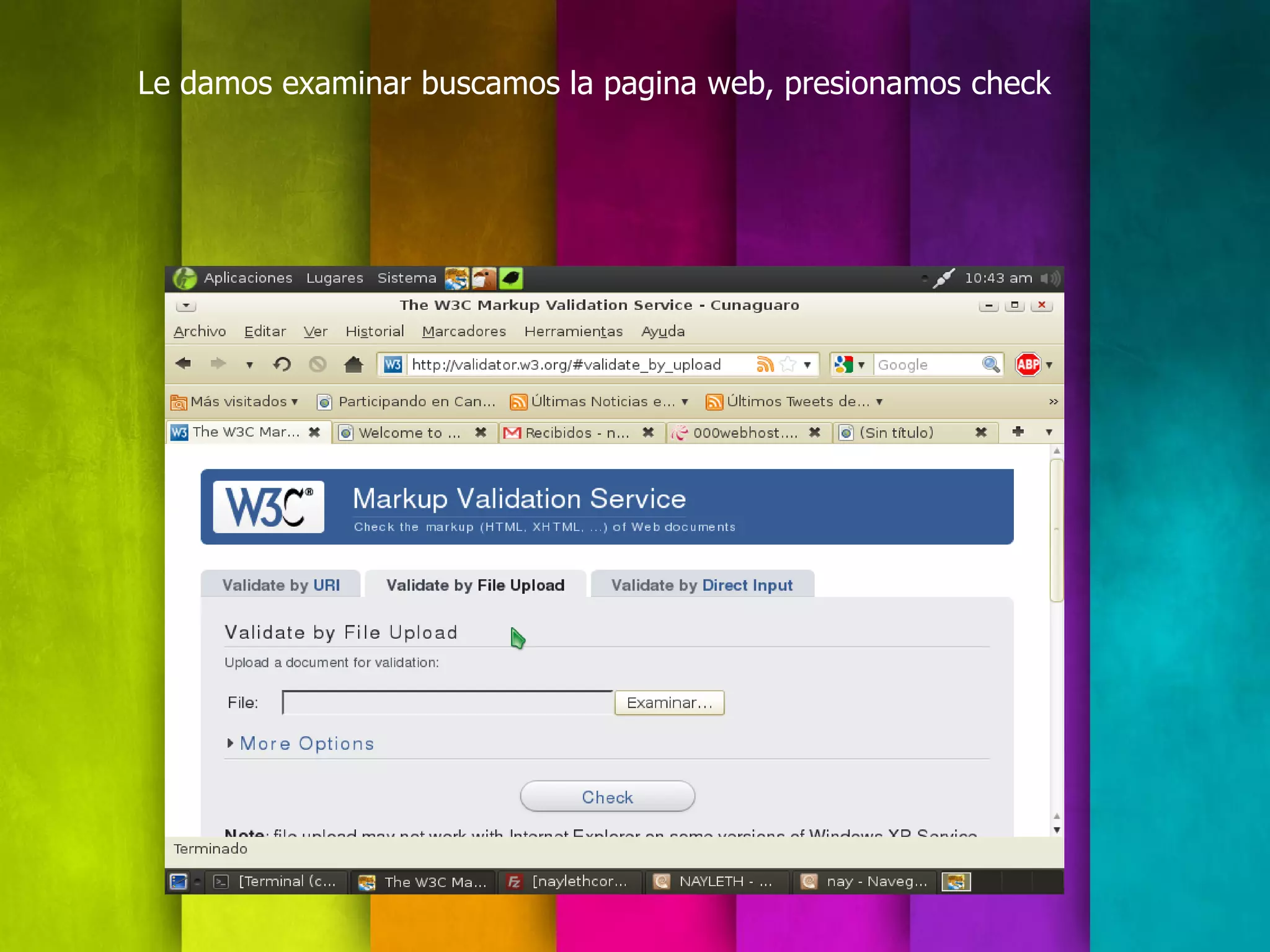 Le damos examinar buscamos la pagina web, presionamos check
 