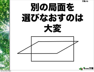 万葉.rb




                別の局面を
               選びなおすのは
                  大変



                         株式会社万葉
2013年4月8日月曜日
 
