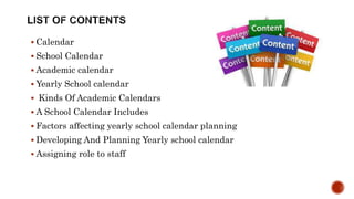 Yearly calendar for school activities and Assigning role to staff PPT