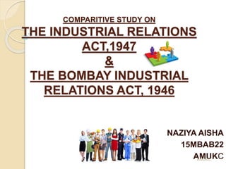 COMPARITIVE STUDY ON
THE INDUSTRIAL RELATIONS
ACT,1947
&
THE BOMBAY INDUSTRIAL
RELATIONS ACT, 1946
NAZIYA AISHA
15MBAB22
AMUKCAMUKC
 