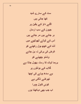 56
‫شبد‬ ‫رے‬ ‫س‬ ‫کے‬ ‫ست‬
‫ت‬ ‫ج‬ ‫کھ‬‫ی‬‫ہ‬‫ی‬‫ں‬
‫کے‬ ‫دا‬ ‫ے‬ ‫اگ‬‫ی‬‫ق‬‫ی‬‫پر‬ ‫ن‬
‫ج‬‫ی‬‫ن‬ ‫ارم‬ ‫س‬ ‫کے‬ ‫ون‬
‫ہ‬‫ہ‬ ‫تے‬ ‫ج‬ ‫ر‬‫ی‬‫ہ‬ ‫تے‬ ‫ج‬ ‫مر‬ ‫ں‬‫ی‬‫ں‬
‫م‬ ‫ٹھوٹھے‬ ‫ٹوٹے‬ ‫کے‬ ‫آس‬‫ی‬‫ں‬
‫کو‬ ‫رکھنے‬ ‫بول‬ ‫کچھ‬ ‫کے‬ ‫آش‬
‫ک‬ ‫غرض‬‫ی‬‫برک‬‫ی‬‫ئ‬ ‫ج‬ ‫بن‬ ‫نہ‬‫ے‬
‫کو‬ ‫چھپنے‬ ‫وشنو‬
‫ہے‬ ‫ت‬ ‫ج‬ ‫بھول‬ ‫رستہ‬ ‫ک‬ ‫لوک‬ ‫برہم‬
‫پر‬ ‫ہونٹوں‬ ‫کے‬ ‫گال‬
‫ک‬ ‫ہونے‬ ‫سدھ‬ ‫بے‬‫ی‬‫اچھ‬
‫لگت‬ ‫تھرکنے‬‫ی‬‫ہے‬
‫کوئ‬‫ی‬‫چہرا‬ ‫کنول‬
‫بھ‬ ‫ج‬ ‫ا‬‫ی‬‫د‬‫ی‬‫ہوں‬ ‫کھت‬
 