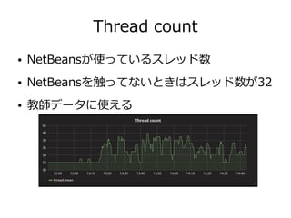 Thread count
● NetBeansが使っているスレッド数
● NetBeansを触ってないときはスレッド数が32
● 教師データに使える
 