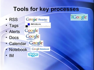Tools for key processes  RSS Tags Alerts Docs Calendar Notebook IM 