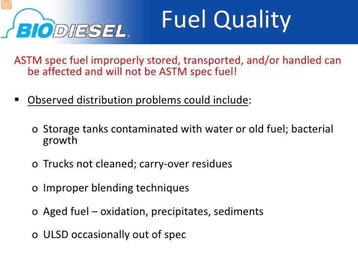 Biodiesel State of The Industry and Fuel Quality NBB USDA Coop Ext