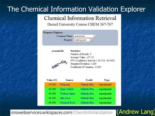 The Chemical Information Validation Explorer  (Andrew Lang) 