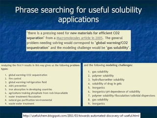 Phrase searching for useful solubility applications 